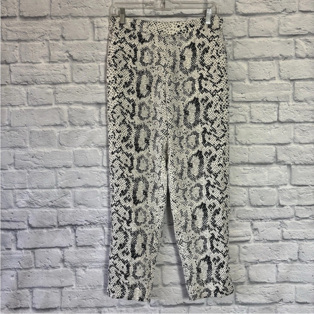 J. Crew Jamie Pant White Black Snake Print Elastic Waist Pockets Size 10